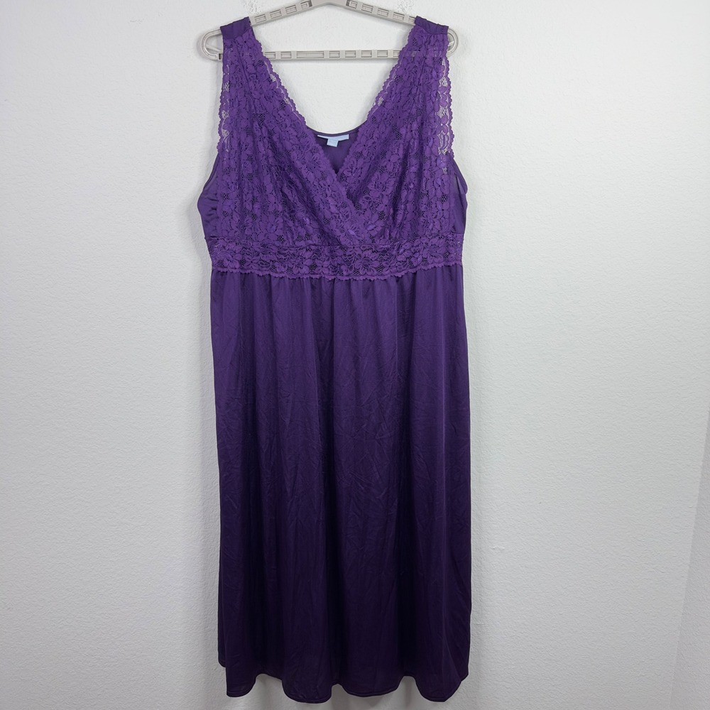 Only Necessities Nightgown Women‎ 3X Purple Nylon Lace Romantic Lingerie Cottage